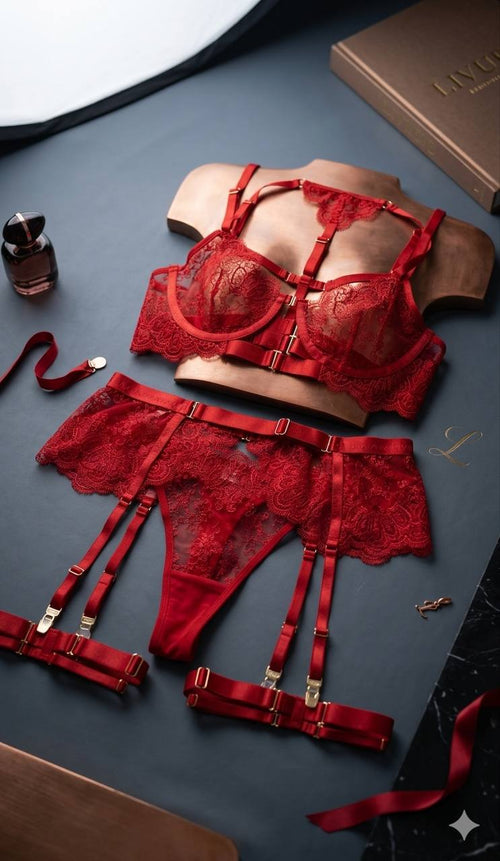 ❤️🖤 Crimson Affair Premium Special 4-Piece Lingerie Set